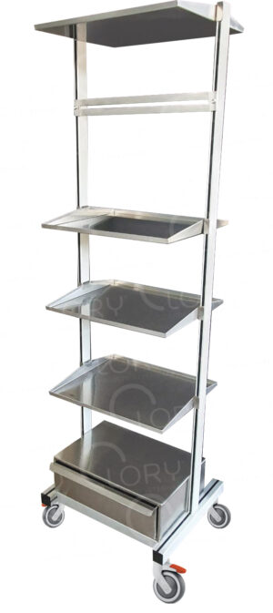 Anesthesia Cart with 2 Drawers, Made of AISI 304 Stainless Steel | Lory Progetti Veterinari