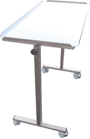 Adjustable AISI 304 stainless steel bridge-style serving table on wheels