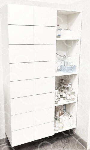 Suspended pharmacy cabinet