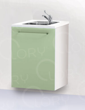 Cabinet with suspended stainless steel sink