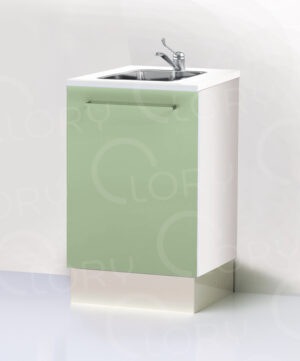 Cabinet with stainless steel sink on plinth