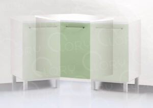 Corner cabinet with door on steel feet
