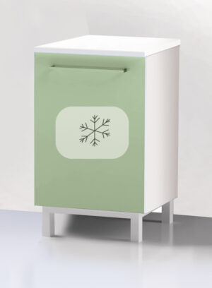 Cabinet with refrigerator on steel feet
