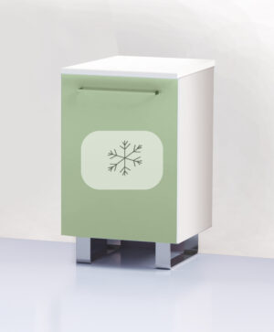 Cabinet with refrigerator on sled