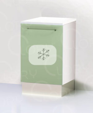 Cabinet on plinth with refrigerator