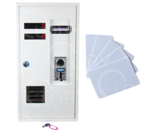 Card dispenser with bill and coin reader
