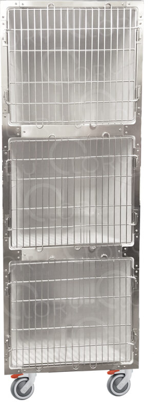 Gabbia in PVC 3 posti per degenza veterinaria con ruote conduttive
